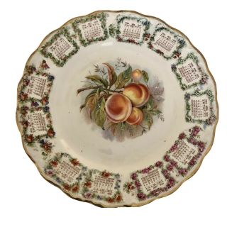 Vintage Carnation Mcnicol 1909 Calendar Plate Peaches Antique Gold Rim