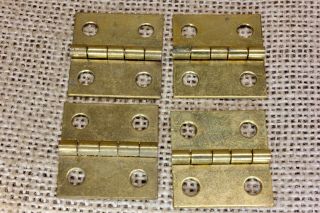 4 Small Old Cabinet Door Hinges Shutter Nos Solid Brass 1 X 1 1/16 " Jewelry Box