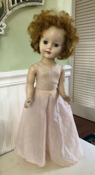 Vtg American Character Sweet Sue Walker Hard Plastic Doll 24” Slip Dress Lace