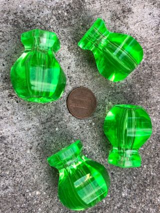 4 Vintage Drawer Glass Knobs Pulls Green