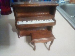 Vintage Dollhouse Miniature Wooden Piano W/ Bench