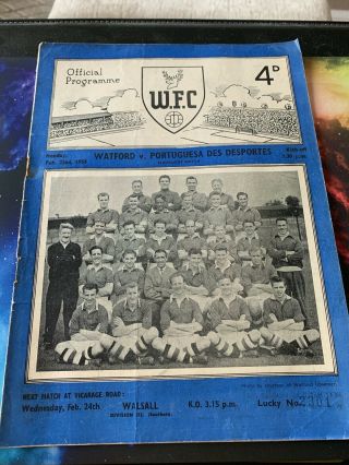 22/2/1954 Watford V Portuguesa Des Desportes Football Programme Rare Friendly