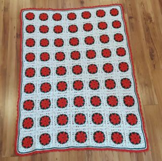 Handmade Vintage 3d Flower Crochet Afghan Granny Throw Blanket Retro Daisy