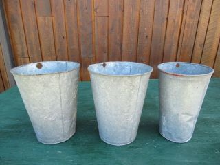 Vintage 3 Maple Syrup Old Tin Sap Pail Buckets Planters 12 " High Great Decor 2