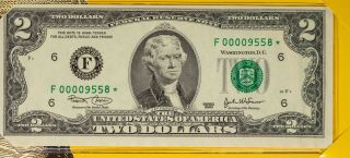 2003 Usa Rare $2 Bill Star Note Atlanta Low Serial Number 00009558 (dr)