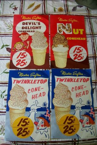 4 Mr Softee Ice Cream Truck Menu Window Posters 1960’s Rare 2 Coloring