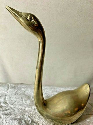 Solid Brass Gold Goose Duck Bird 8 " Figurine Weight Book End Antique Vintage