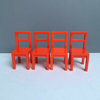 Vintage Ikea Miniature Dollhouse Furniture Red Chairs Set Of 4 Hard Plastic Guc