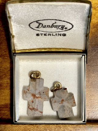 Rare 2 Vintage Staurolite Healing Stone Fairy Perfect Crosses Brass Pendants
