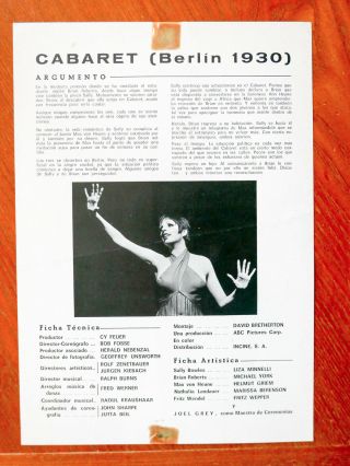 CABARET MINNELLI FOSSE rare 1973 Spanish press sheet,  (xmas card) 3