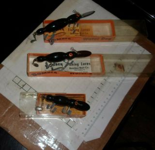 Fishing Lure Wooden Bomber Bait Co Waterdog Black W/ Box,  Paper You Choose Size