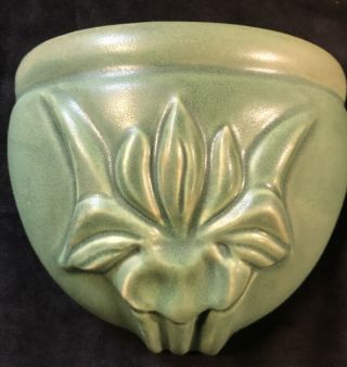 Pewabic Pottery Wall Vase Iris Matt Green Pocket Rare Signed Ceramic Arts Crafts