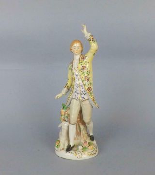 Antique Porcelain Figurines Of A Dancing Gentelman With Sheep By Sitzendorf