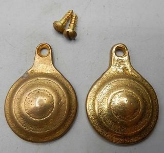 Pair Vintage Cast Brass Bed Post Escutheons - Covers the Open Bolt Heads & Holes 2