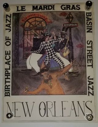 Rare ☆ 1986 George Lutrell Signed Mardi Gras Poster Print 19 " X 25 " Orleans