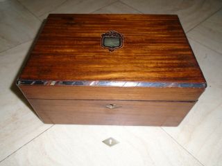 Vintage Mahogany Inlaid Desk Top Stationery Work Box Jewellery Box Sewing Box