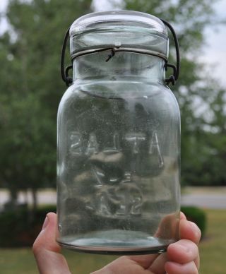 Antique Vintage ATLAS E - Z SEAL Quart Mason Fruit Jar 2 On Bottom 2