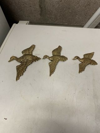 Vintage Brass Flying Ducks Set Of 3 See Photos