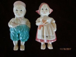Vintage Celluloid Boy And Girl Dutch Dolls.  Germany