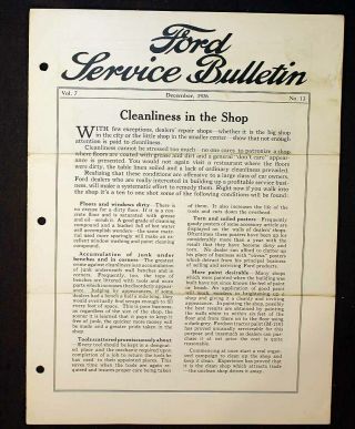 Antique Ford Model T Service Bulletin 1926 Crankcase Aligning Shop Cleanliness