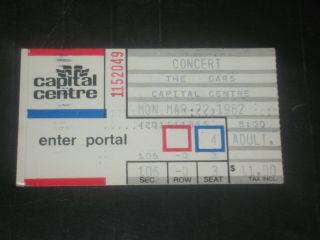 The Cars 1982 Concert Ticket Stub Capital Centre Maryland March 22,  1982 Rare