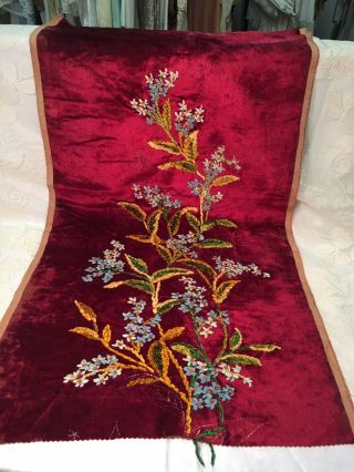 Antique Victorian Velvet Embroidered Fabric Floral