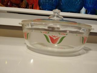 Vintage pyrex rare htf frosted red tulip 3