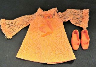 1969 Vintage Ideal 18 " Crissy Doll Orange Lace Mini Tent Dress & Matching Shoes