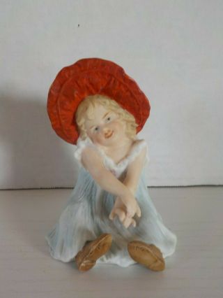Antique Victorian German Gebruder Heubach Bisque Sitting Little Girl Figurine