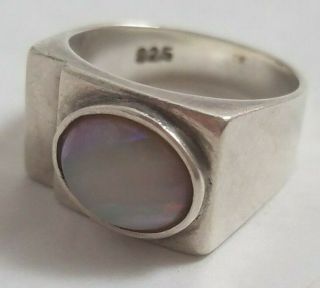 Vintage Solid Sterling Silver Opal Ring Box/square Design Size 4