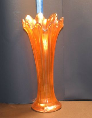 Elegant Antique Northwood Marigold Ribbed Carnival Glass Vase Orange Gold10.  5 "