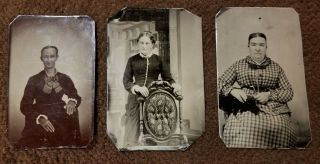 Antique Civil War Era " Three Ugly Women " Tin Types
