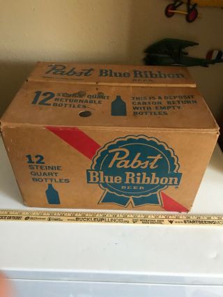 Vintage Pabst Blue Ribbon Pbr Cardboard Beer Box Rare 12 Steinie Quart Bottles