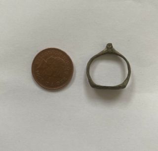 Medieval Bronze Seal Ring And Clothes Hook Fastener 3
