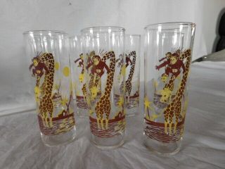 Vintage Retro Mid Century Modern Drinking Glasses Kitchen Bar Monkey Giraffe Old
