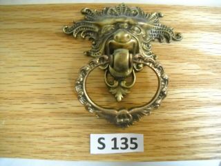 Antique Brass Figural Lion Head Ring Drawer Pull 1890 