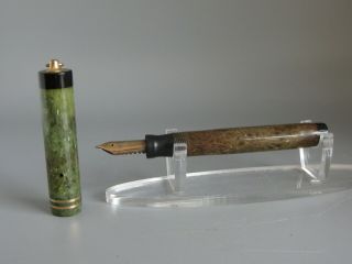 Antique 1914 Sheaffer 5 - 30 Ring Flat Top Green Jade Gold Lever Fill Fountain Pen