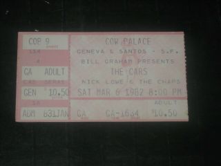 The Cars 1982 Concert Ticket Stub Cow Palace San Francisco March 6,  1982 Rare