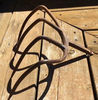 Vintage Hay Puller Pitchfork Head 4 Tine Rare Cast Iron Farm Primitive