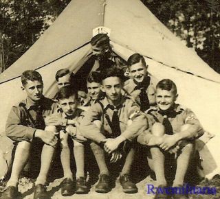 Rare Group Of German Uniformed Pimpf Boys Posed In Field By Tent