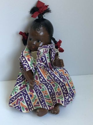 Darling Antique Vintage African American Black Topsy Composition Doll W/ Braids