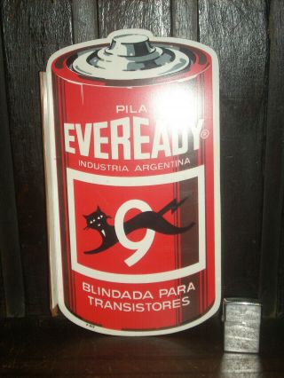 Vintage & Very Rare Argentina Eveready Batteries Sign In Hard Plastic With Stick