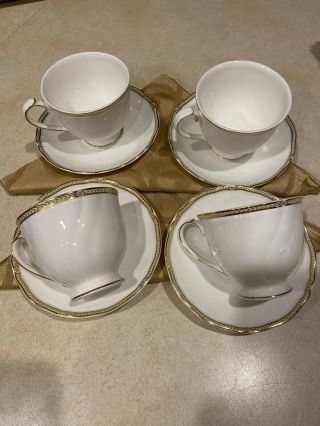Wedgwood Crown Gold Tea Cup And Saucer Set Of 4 Discontinued Rare