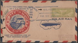 Usa 1934 1v On Uss Macon Navy Zeppelin Rare Signed Cover With Special Cachet