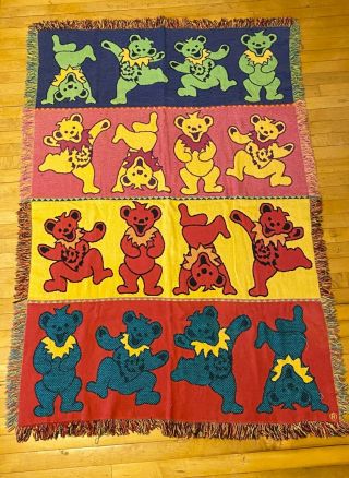 Rare Vtg 80s 90s Grateful Dead Dancing Bears Throw Blanket Tapestry Needs Tlc