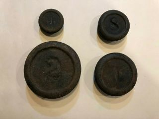 Matching Set Of 4 Vintage Cast Iron Scale Weights - 2 Lbs.  /1 Lb.  /8 Oz.  /4 Oz.