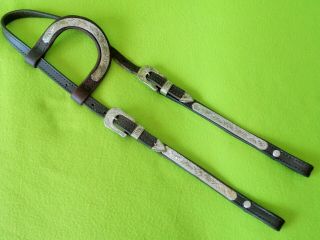 Fancy Vintage Silver Western Horse Show Headstall Bridle Double Stitch Leathe Nr