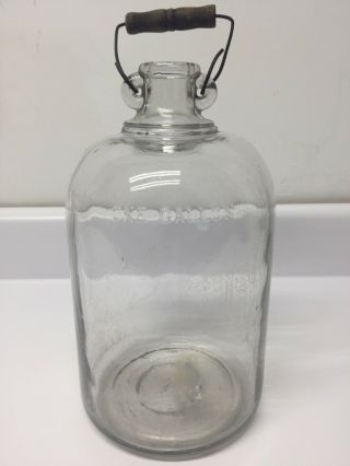Vintage One Gallon Glass Jug With Wooden Handle Antique Bleach Vinegar Moonshine