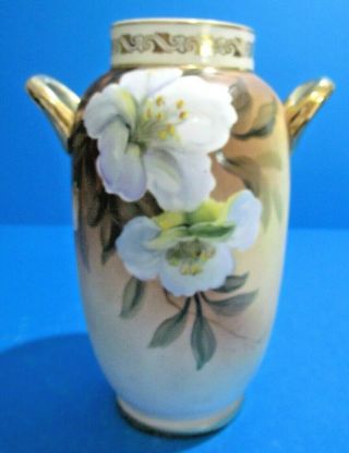 Antique Nippon (japan) Lotus Flowers Hand Painted Vase