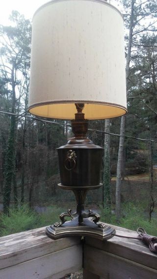 Rare Vintage Hollywood Regency Frederick Cooper Lions Head Metal Lamp Electric